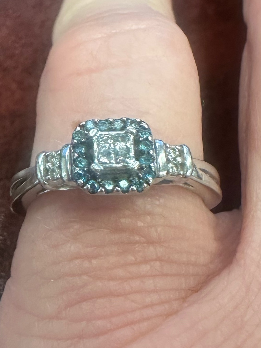Sterling Silver Blue Halo Square-Cut Ring